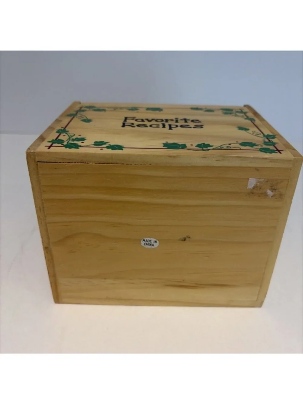 Vintage Wood Recipe Box Painted Leaves Ivy Cottagecore Country Kitchen 1980s